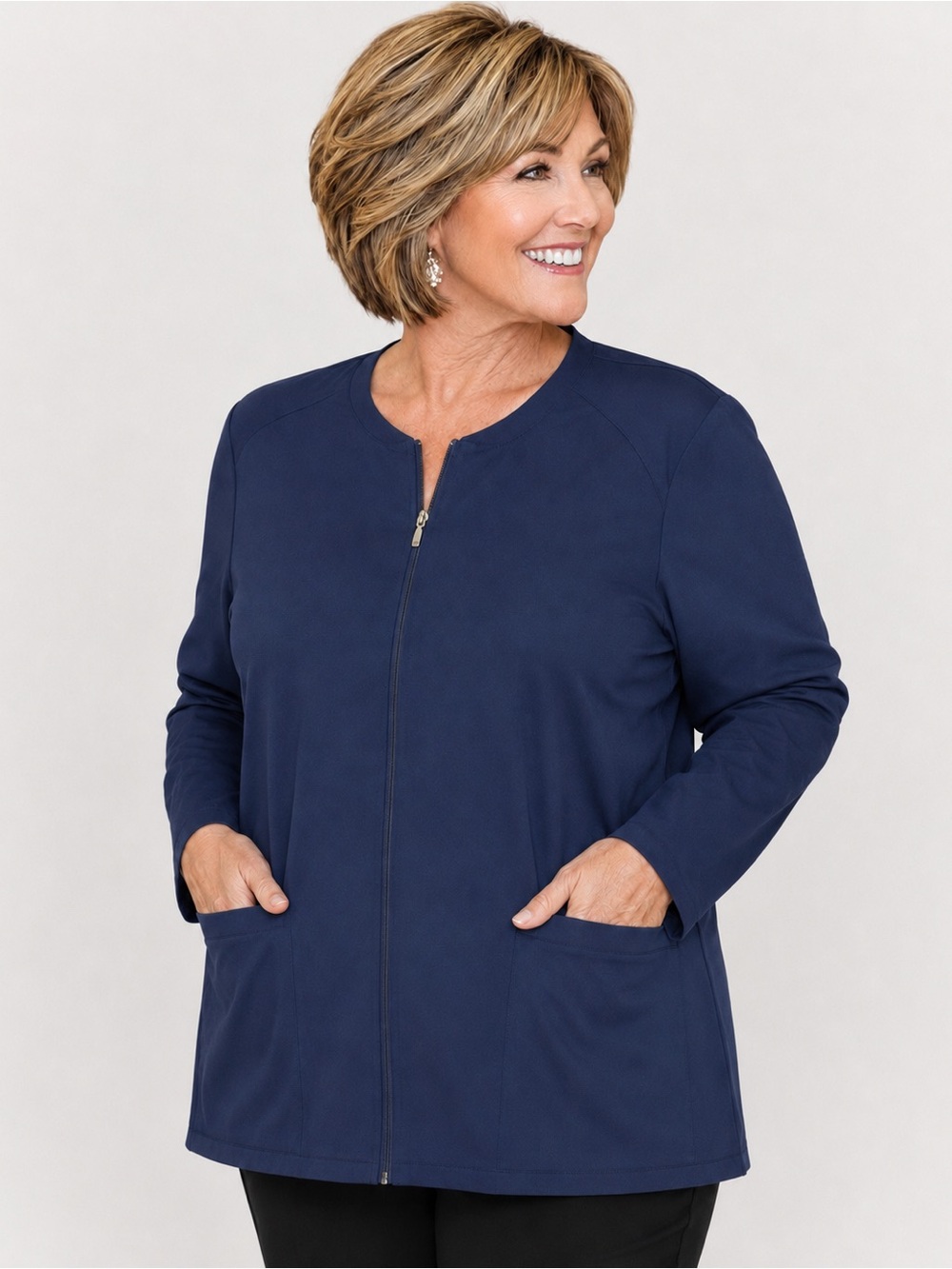 NWT Cherokee
FORM Mock Neck Zip Front Scrub Jacket Navy
Blue 4X